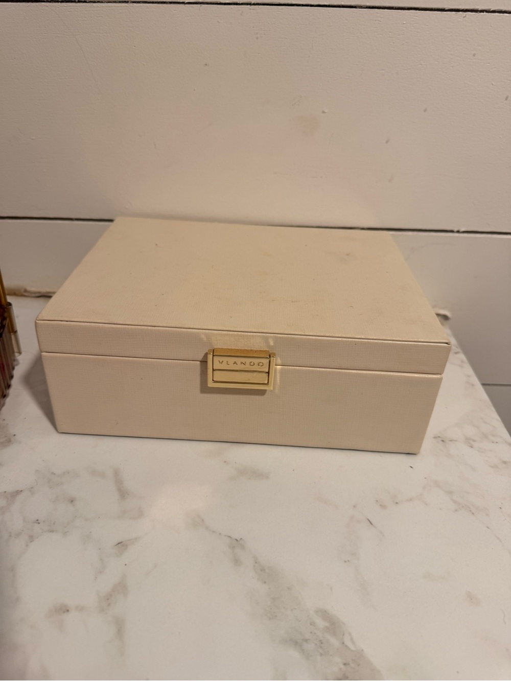 Cream Jewelry Storage Box with Gold Accent